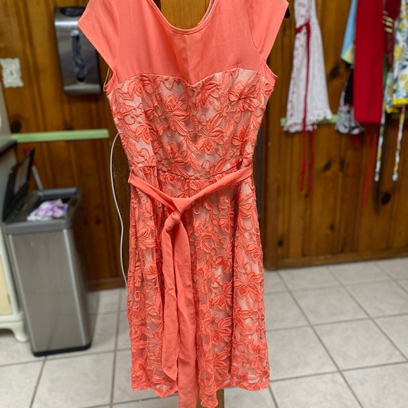 Danny & Nicole Dresses | Danny and Nicole Coral Lace Dress with Tie Belt Size 4 | Color: Orange | Size: 4 | Lorrainewillifo's Closet